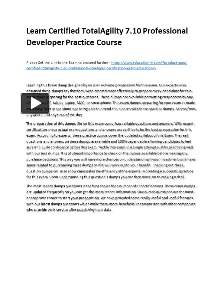 Learn Certified TotalAgility 7.10 Professional Developer Practice ...