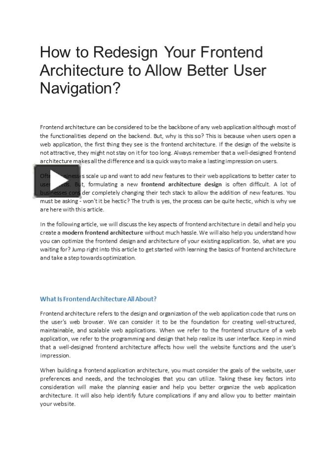 How To Redesign Your Frontend Architecture To Allow Better User ...