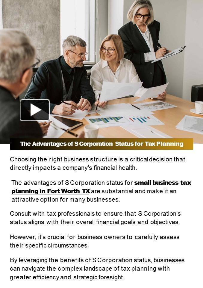 PPT – The Advantages of S Corporation Status for Tax Planning ...