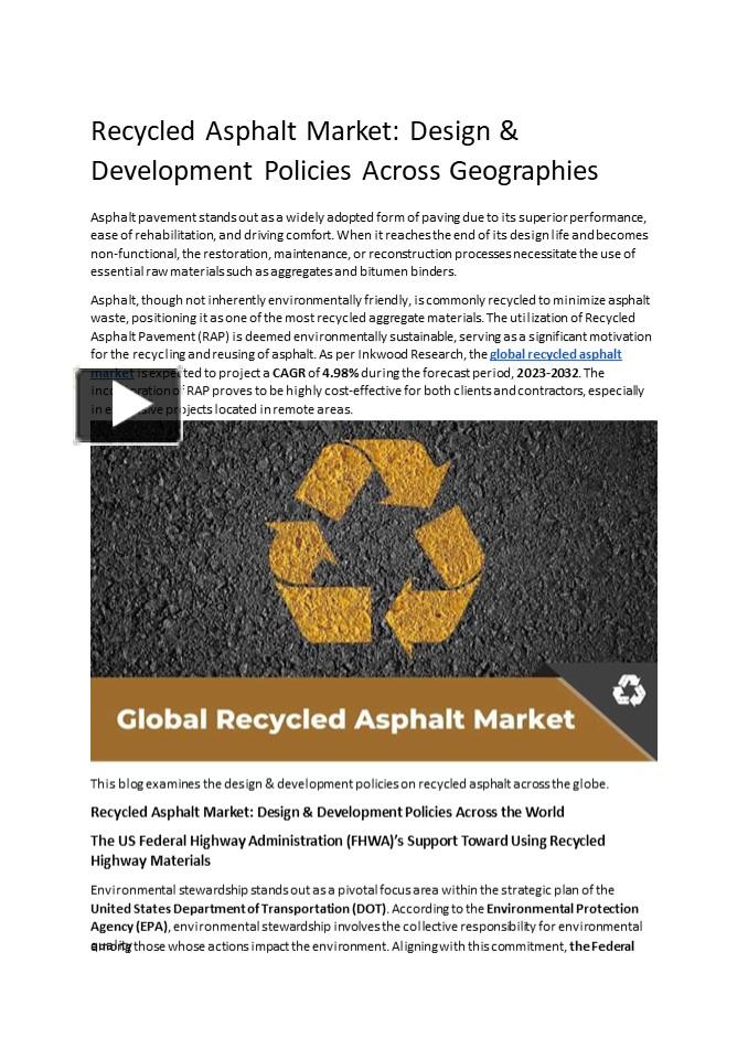 PPT – Recycled Asphalt Market: Design & Development Policies Across ...