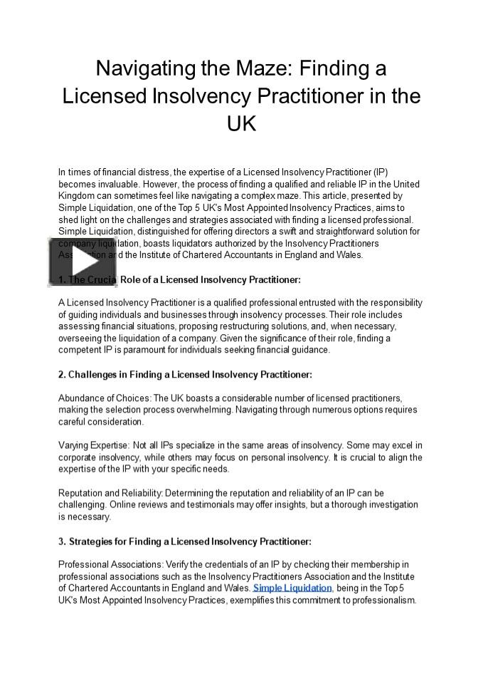 PPT – Navigating the Maze: Finding a Licensed Insolvency Practitioner ...