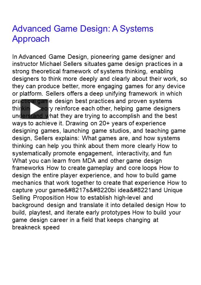 PPT – ⚡[PDF] Advanced Game Design: A Systems Approach PowerPoint ...