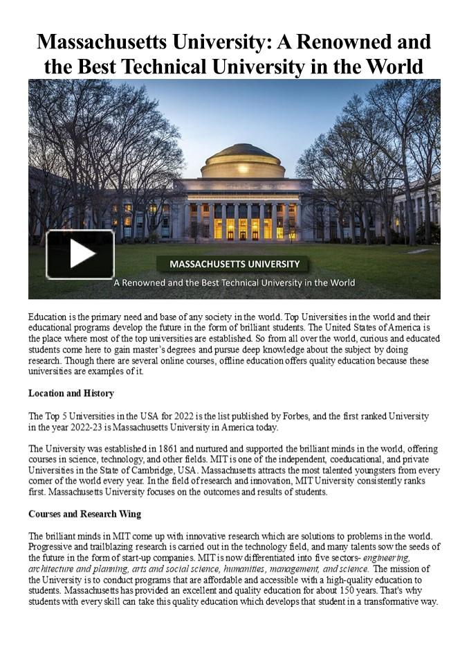 PPT – Massachusetts University A Renowned and the Best Technical ...