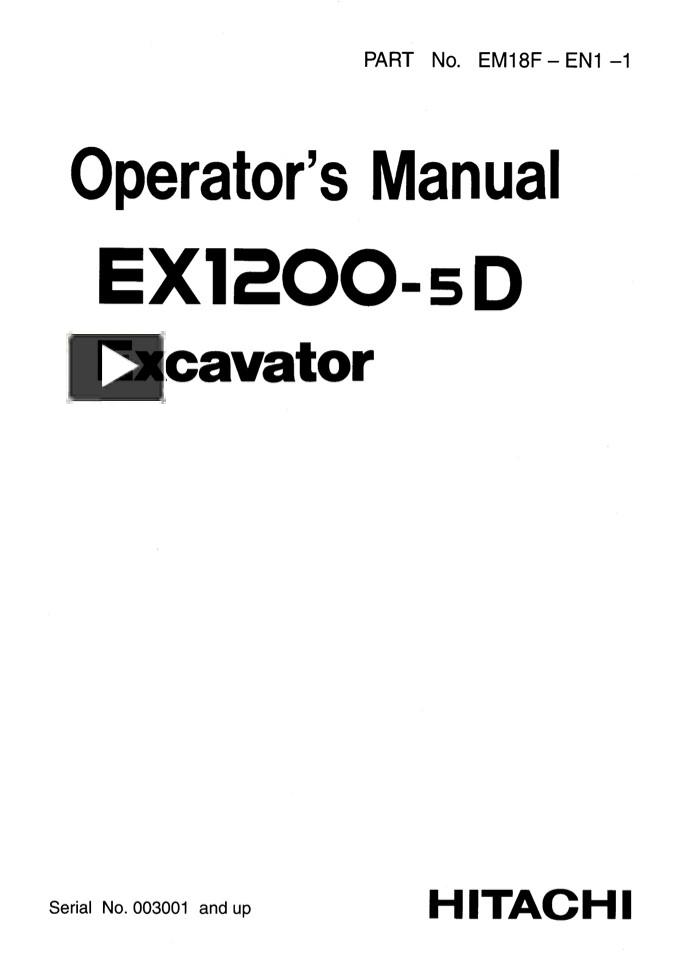 HITACHI EX1200-5D HYDRAULIC EXCAVATOR Operator Manual Instant Download ...