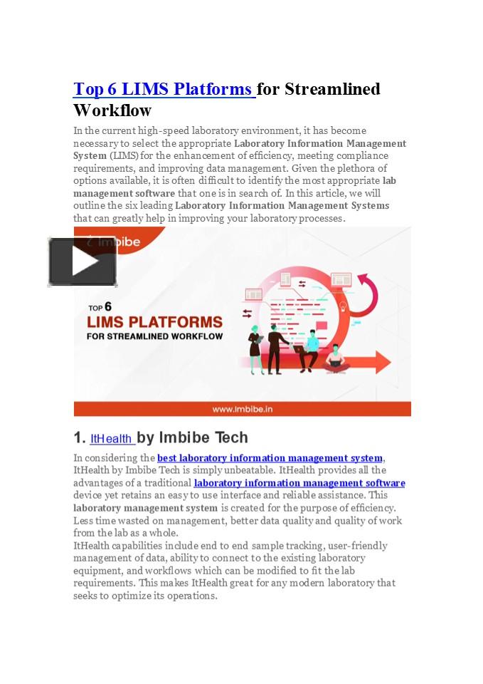 PPT – Top 6 LIMS Platforms for Streamlined Workflow - ItHealth ...
