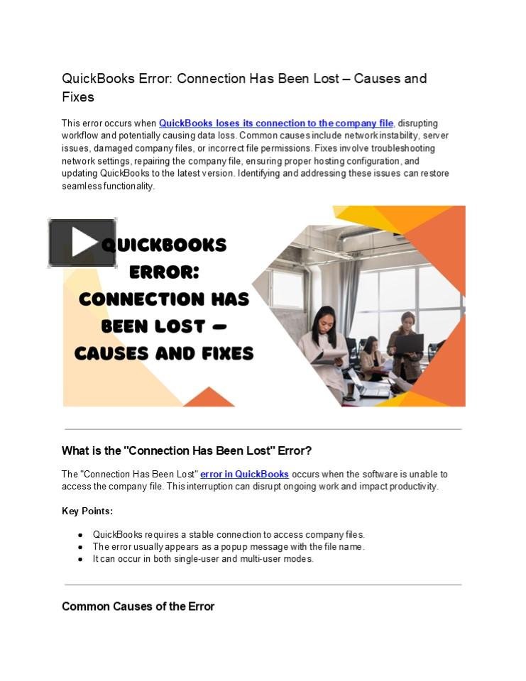 PPT – QuickBooks Error: Connection Has Been Lost – Causes and Fixes ...