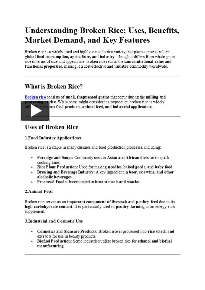 PPT – Understanding Broken Rice: Uses, Benefits and Market Demand ...