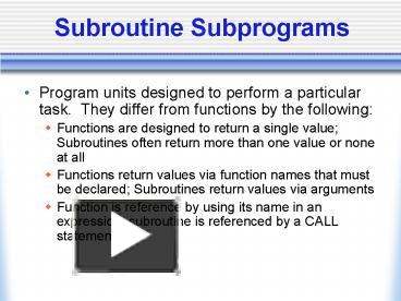 PPT – Subroutine Subprograms PowerPoint presentation | free to view ...