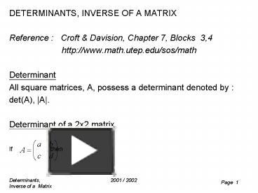 PPT – DETERMINANTS, INVERSE OF A MATRIX PowerPoint presentation | free ...