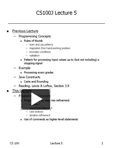 PPT – CS100J Lecture 5 PowerPoint presentation | free to download - id ...