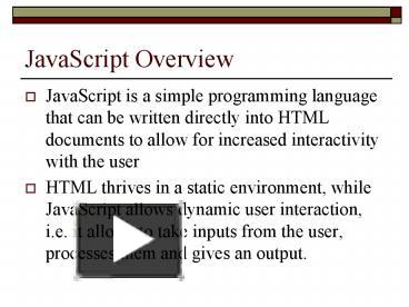 PPT – JavaScript Overview PowerPoint presentation | free to view - id ...