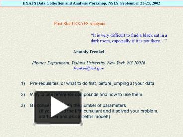 First Shell EXAFS Analysis presentation | free to view