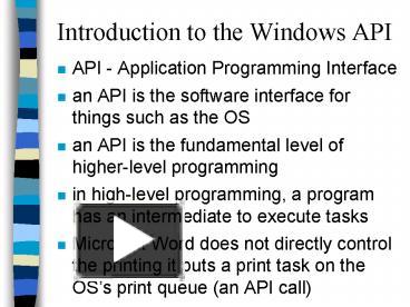 PPT – Introduction to the Windows API PowerPoint presentation | free to ...