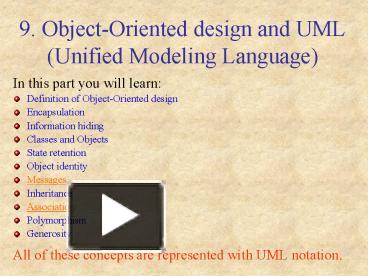 PPT – 9. Object-Oriented design and UML (Unified Modeling Language ...