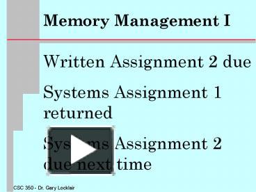 PPT – Memory Management I PowerPoint presentation | free to view - id ...