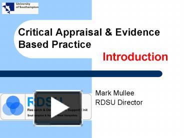 Critical Appraisal presentation | free to view